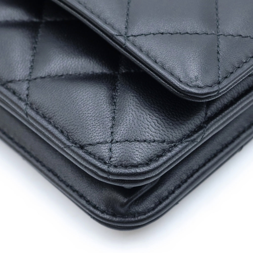 CHANEL(シャネル) マトラッセ ラムスキン レザー チェーンウォレット ショルダーバッグ ゴールド金具 ブラック プレート レディース