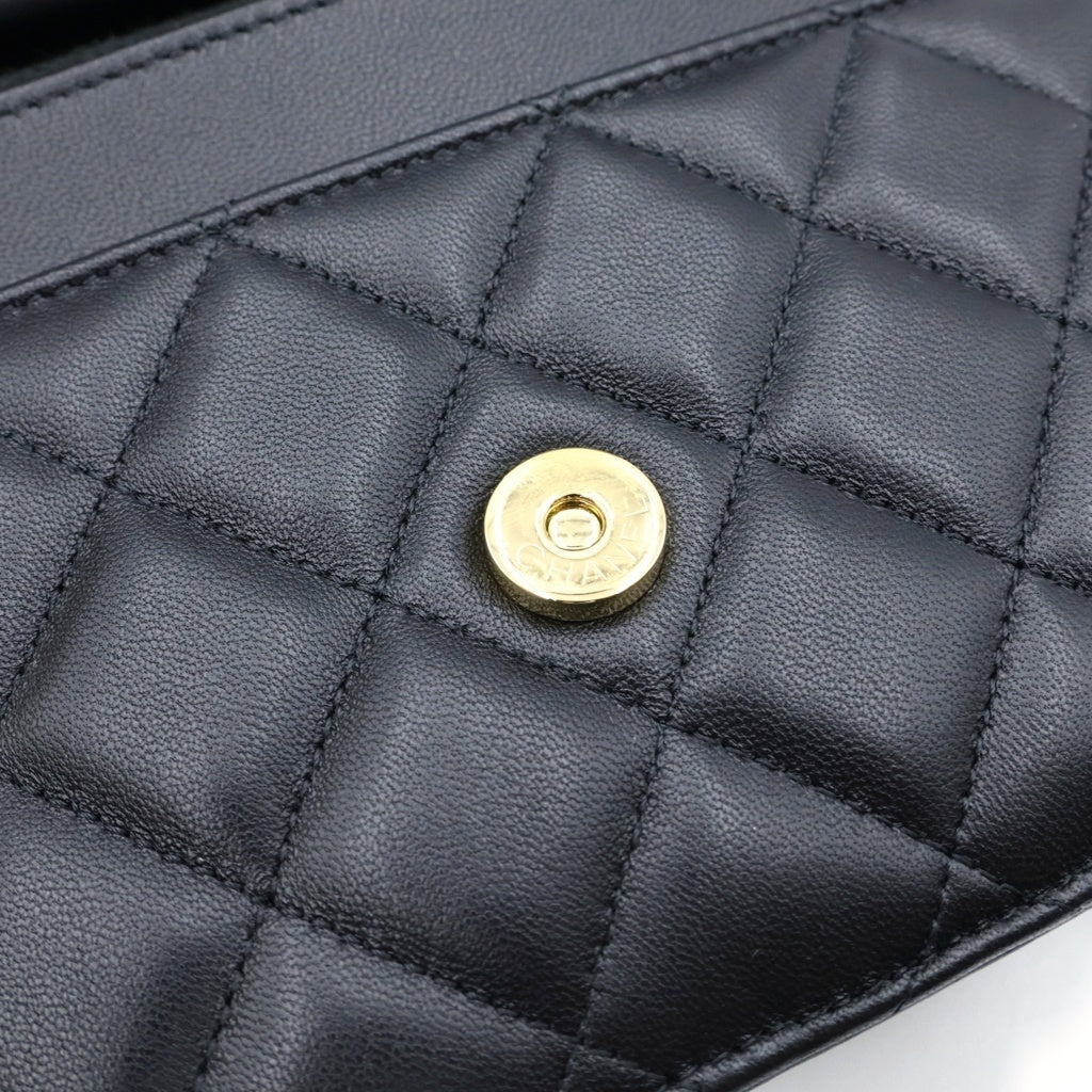 CHANEL(シャネル) マトラッセ ラムスキン レザー チェーンウォレット ショルダーバッグ ゴールド金具 ブラック プレート レディース