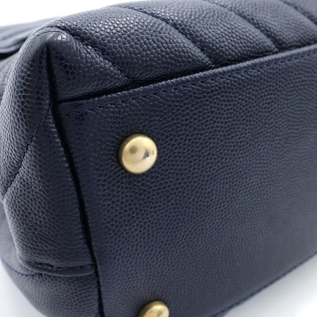 CHANEL(シャネル) ココマーク Vステッチ ココハンドルS ハンドバッグ ショルダーバッグ 2WAY ネイビー キャビアスキン ゴールド金具 A92991 レディース