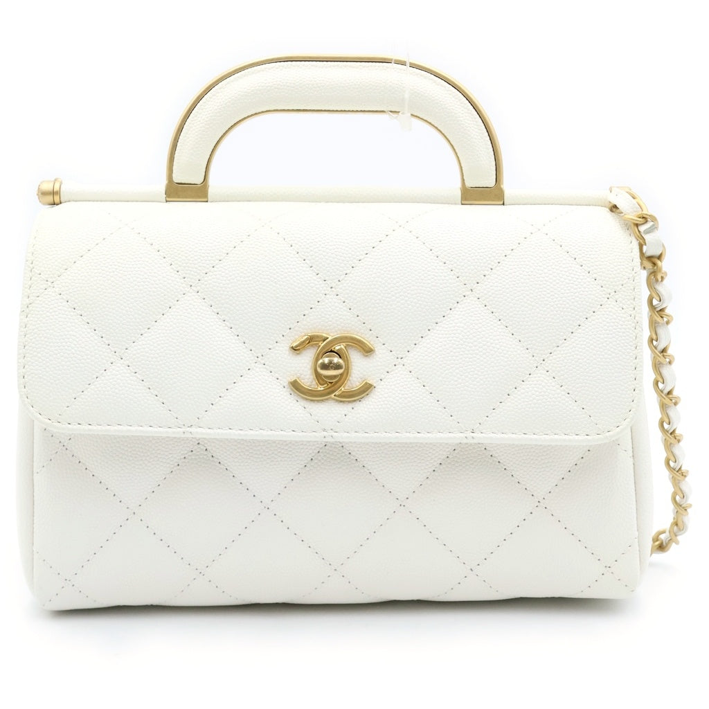 CHANEL(シャネル) マトラッセ 2WAYチェーンショルダーバッグ ハンドバッグ 2WAY キャビアスキン ホワイト ゴールド金具 レディース