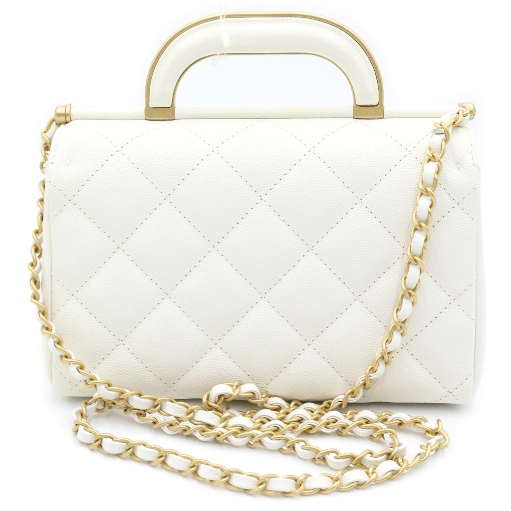 CHANEL(シャネル) マトラッセ 2WAYチェーンショルダーバッグ ハンドバッグ 2WAY キャビアスキン ホワイト ゴールド金具 レディース