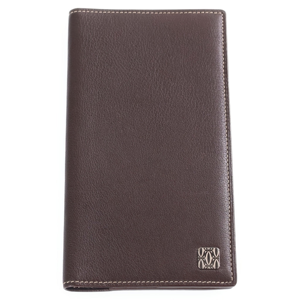 Cartier(カルティエ) 2Cプレート ロゴ ステッチ レザー シルバー金具 パスポートケース 手帳カバー マルチケース 長財布 札入れ ブラウン レディース