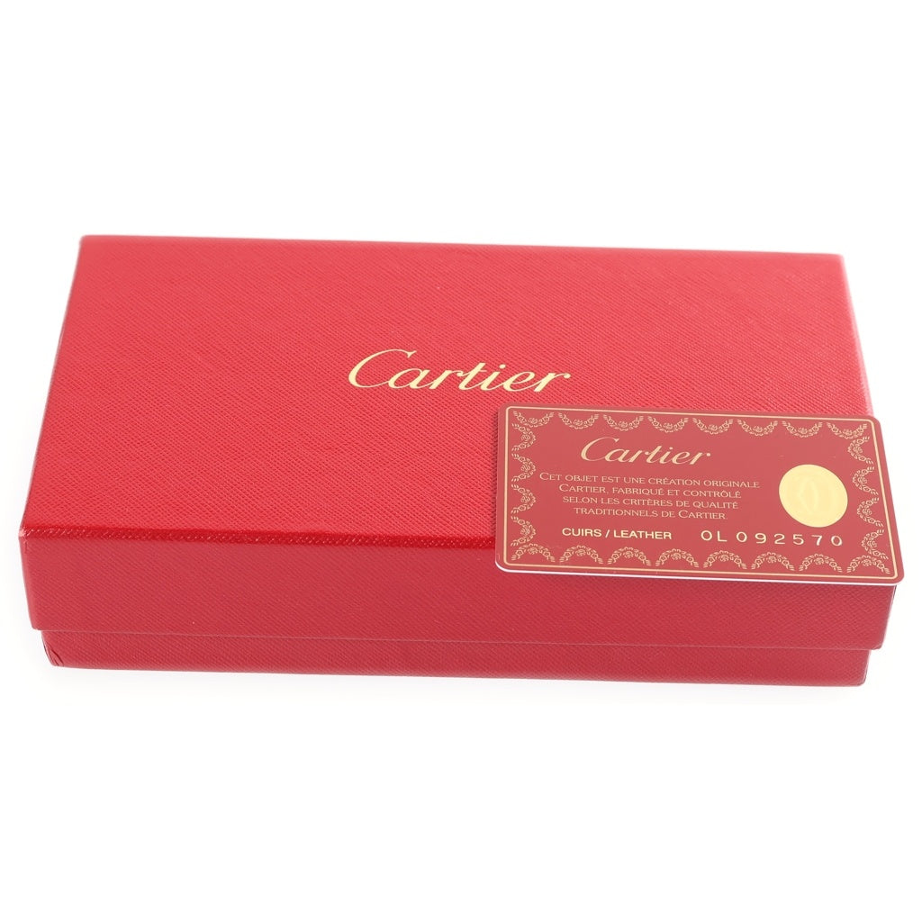 Cartier(カルティエ) 2Cプレート ロゴ ステッチ レザー シルバー金具 パスポートケース 手帳カバー マルチケース 長財布 札入れ ブラウン レディース