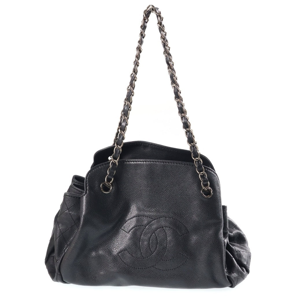 CHANEL(シャネル) ココマーク キャリバー アコーディオン チェーンショルダーバッグ ハンドバッグ ブラック キャビアスキン シルバー金具 レディース