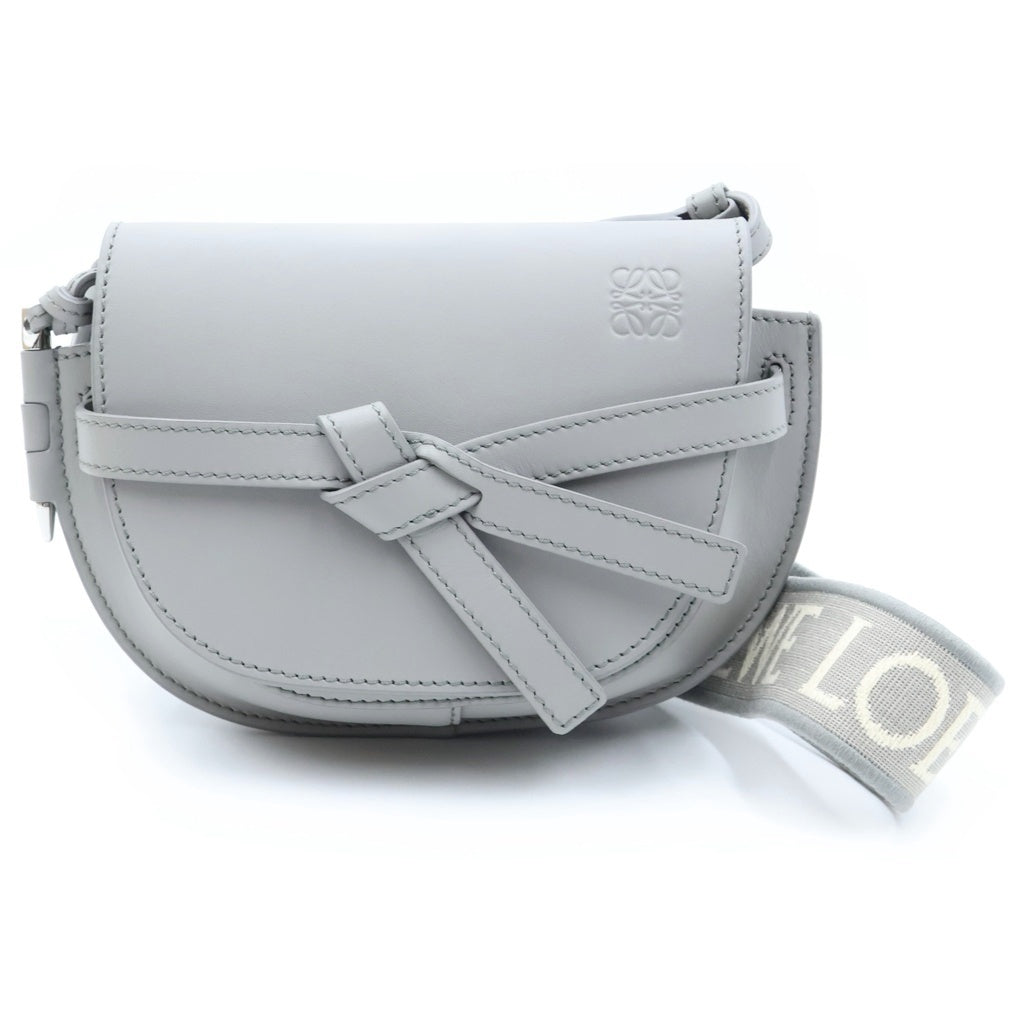 LOEWE(ロエベ) ゲートデュアルミニ ショルダーバッグ グレー レザー シルバー金具 レディース