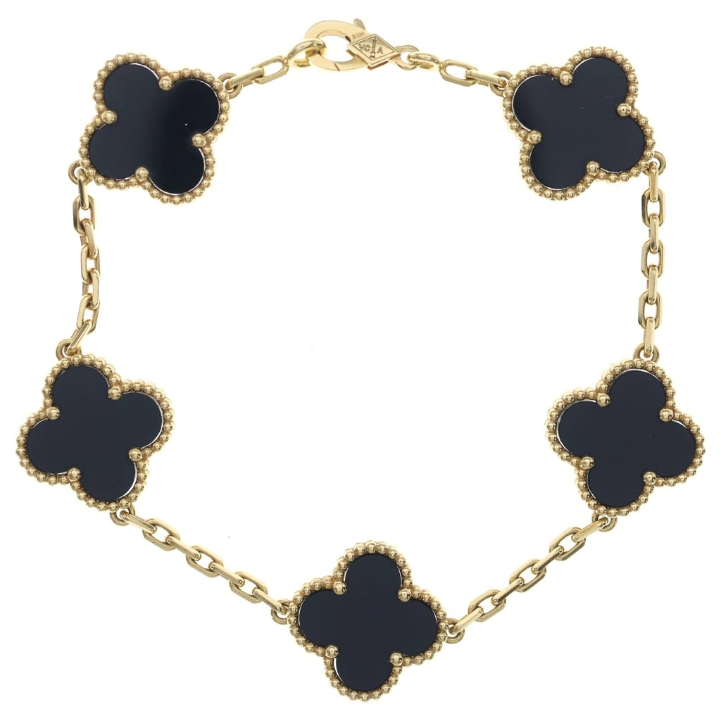 Van Cleef & Arpels(ヴァンクリーフアンドアーペル) アルハンブラ 5モチーフ オニキス ブレスレット イエローゴールド Au750 YG VCARA41300 レディース