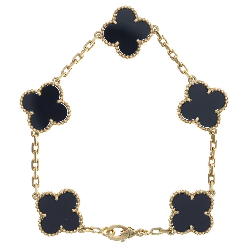 Van Cleef & Arpels(ヴァンクリーフアンドアーペル) アルハンブラ 5モチーフ オニキス ブレスレット イエローゴールド Au750 YG VCARA41300 レディース