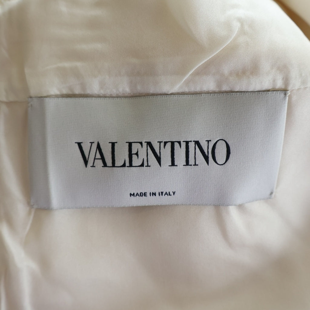 VALENTINO(ヴァレンティノ) レース ウール×シルク ウエスト切替 半袖 ワンピース #38 ホワイト レディース