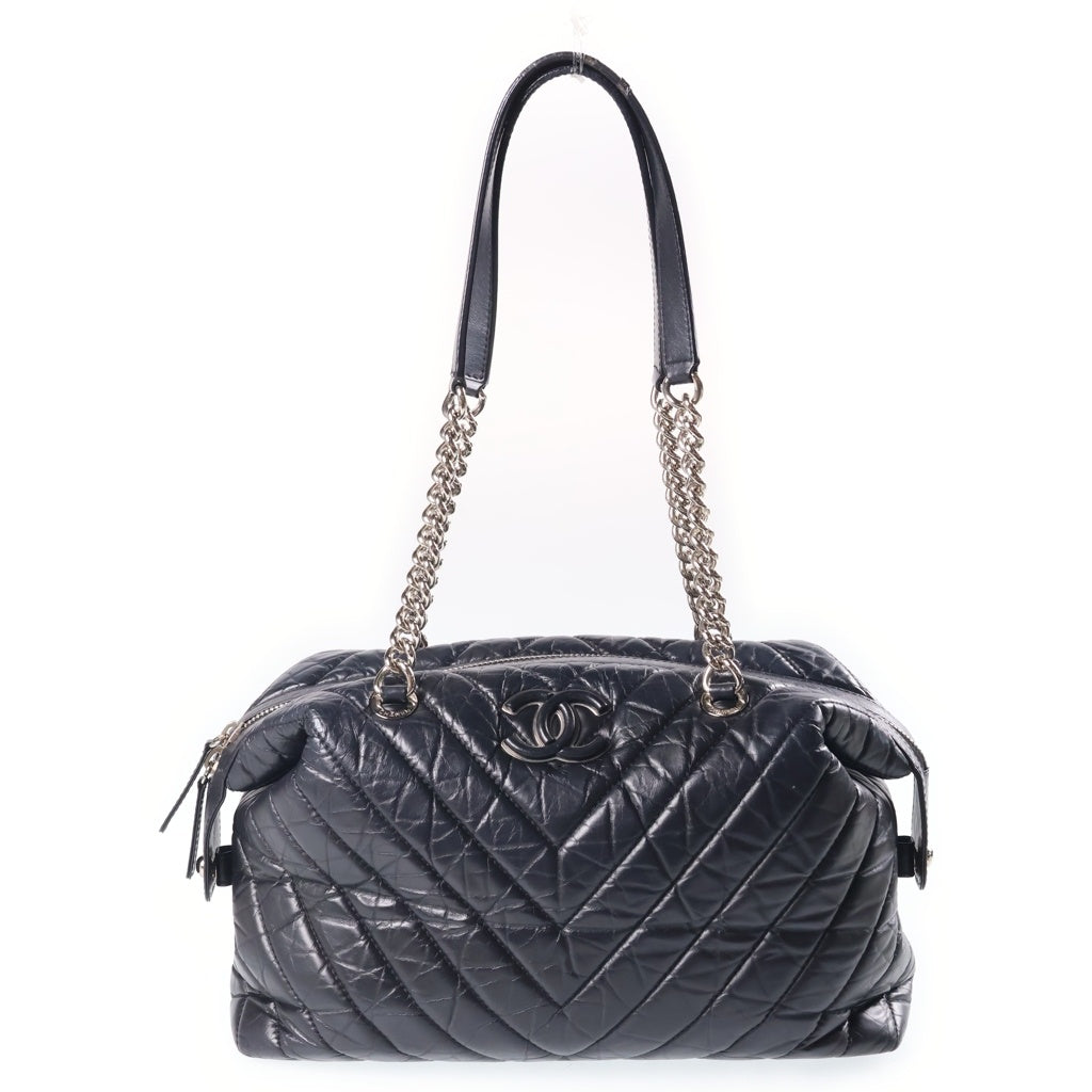 CHANEL(シャネル) カンボン チェーントートバッグ Vステッチ レザー ココマーク ブラック 26番台 レディース