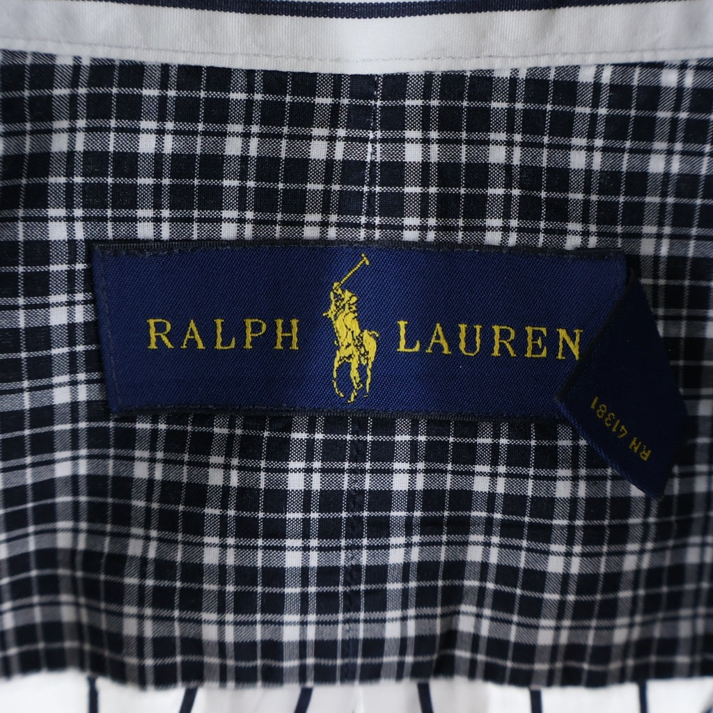RALPH LAUREN(ラルフローレン) 胸ポイント刺繍 ストライプ&チェック ボタンダウン長袖シャツ ブラック/ホワイト レディース