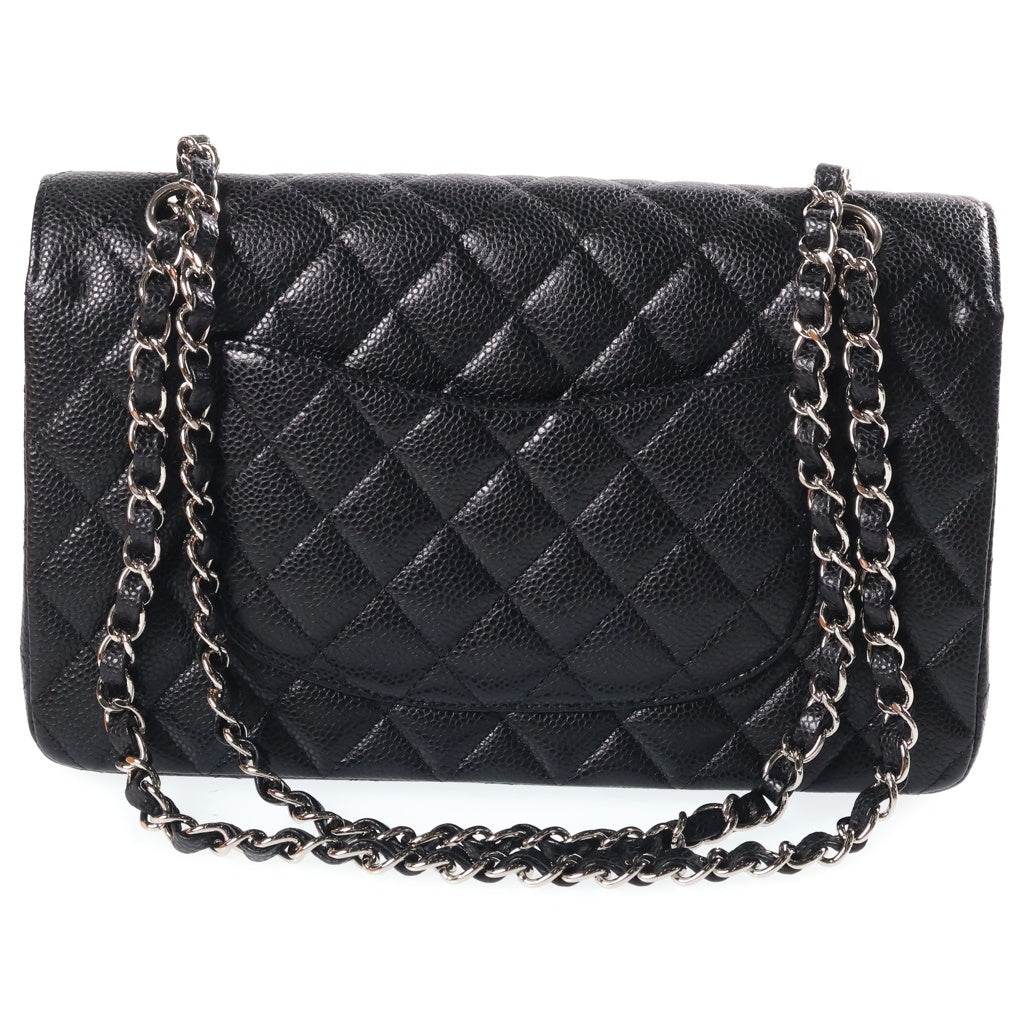 CHANEL(シャネル) マトラッセ25 Wフラップ Wチェーン キャビアスキン シルバー金具 チェーンショルダーバッグ ブラック A01112 レディース