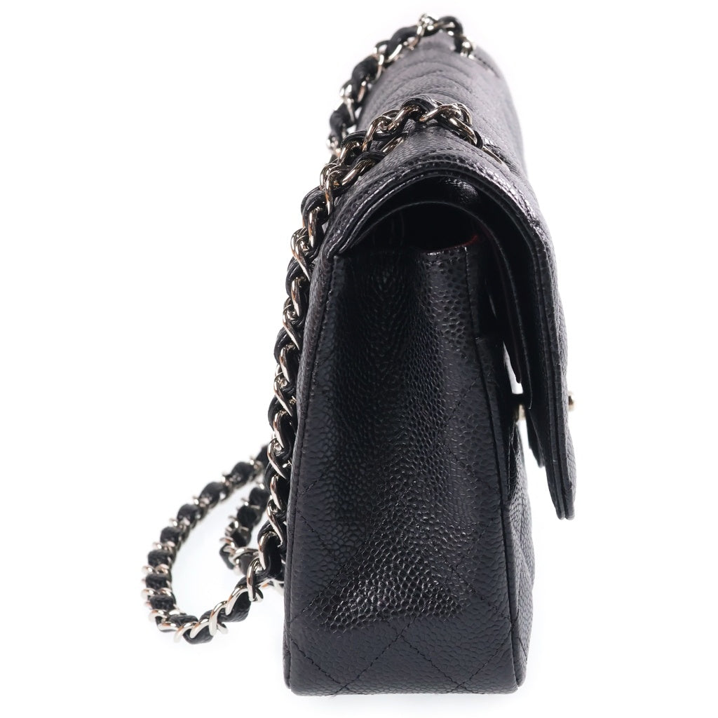 CHANEL(シャネル) マトラッセ25 Wフラップ Wチェーン キャビアスキン シルバー金具 チェーンショルダーバッグ ブラック A01112 レディース