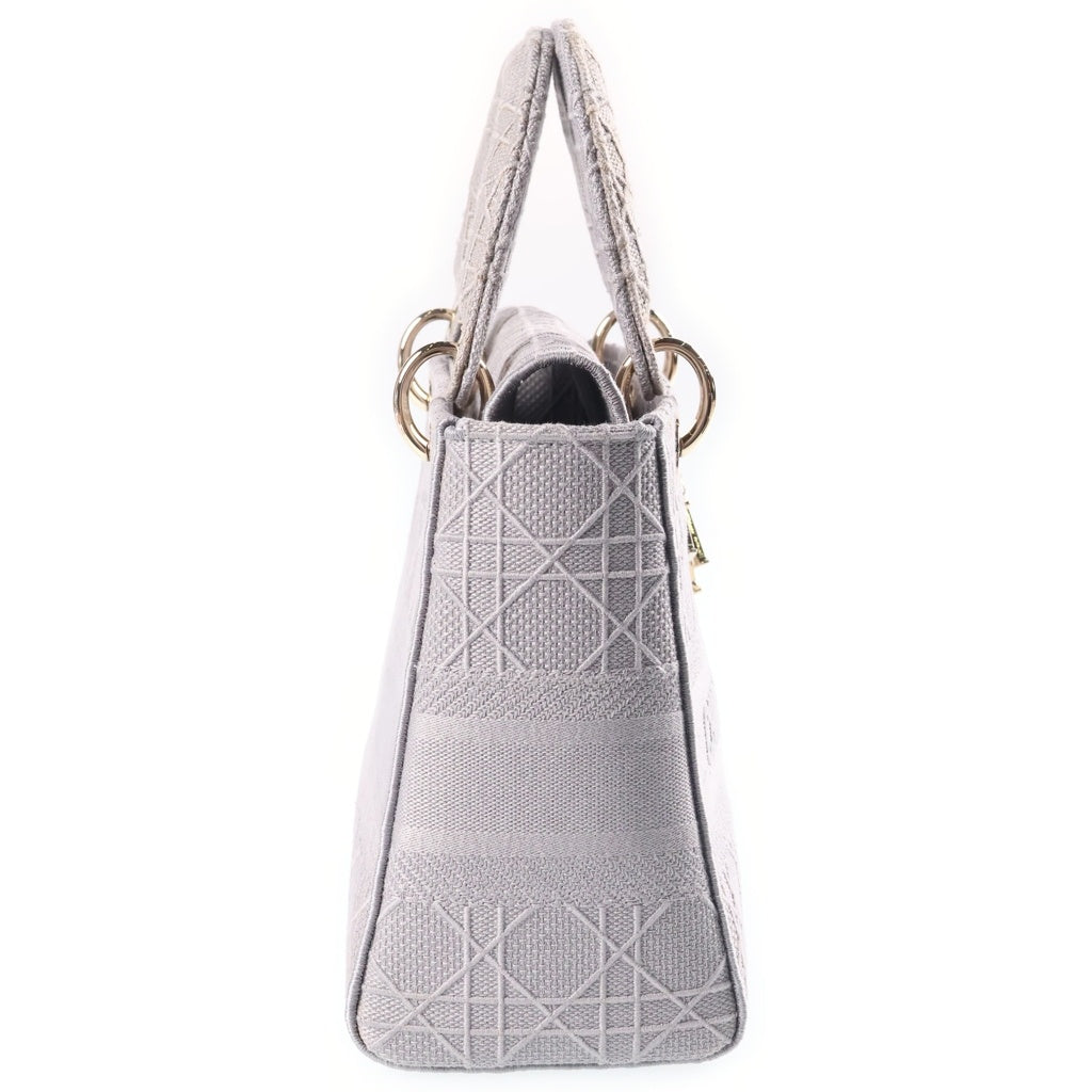 Christian Dior(クリスチャンディオール) レディディライト ミディアム キャンバス ゴールド金具 2WAY ハンドバッグ ショルダーバッグ グレー レディース