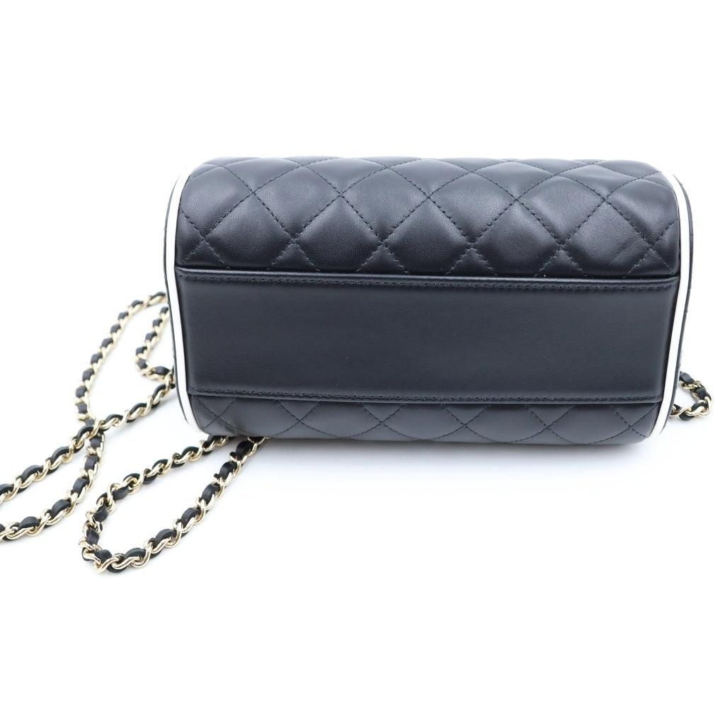 CHANEL(シャネル) マトラッセ ボストンショルダーバッグ チェーンミニバッグ ブラック×ホワイト ラムスキン AP4515 ゴールド金具 レディース