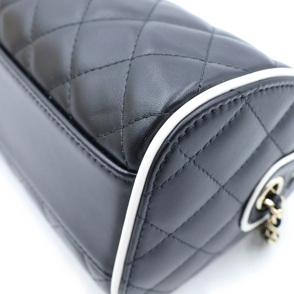 CHANEL(シャネル) マトラッセ ボストンショルダーバッグ チェーンミニバッグ ブラック×ホワイト ラムスキン AP4515 ゴールド金具 レディース