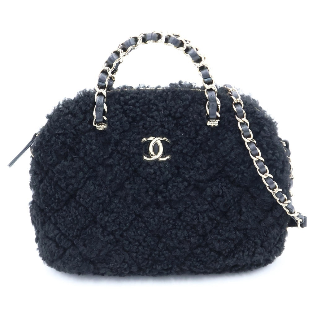 CHANEL(シャネル) ココマーク ボア 2WAYショルダーバッグ ハンドバッグ ブラック レザー ゴールド金具 レディース