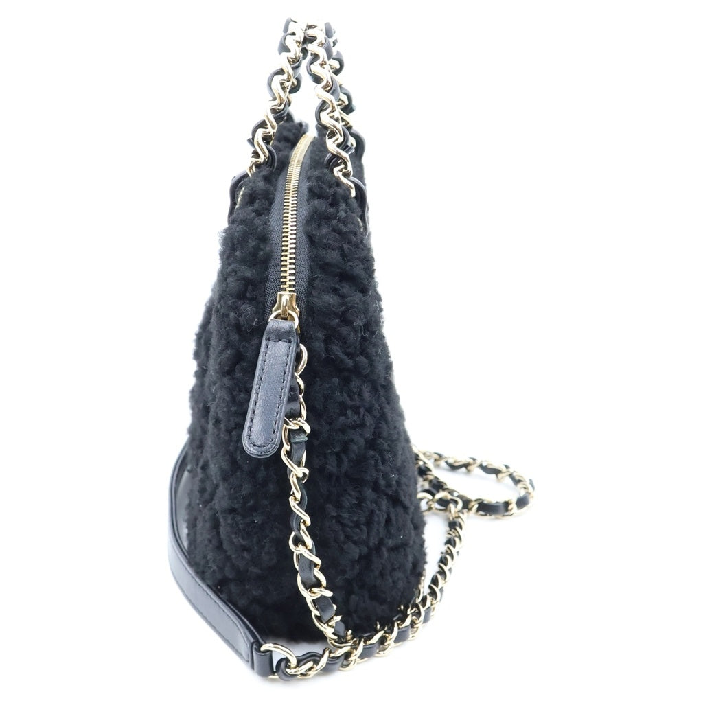 CHANEL(シャネル) ココマーク ボア 2WAYショルダーバッグ ハンドバッグ ブラック レザー ゴールド金具 レディース