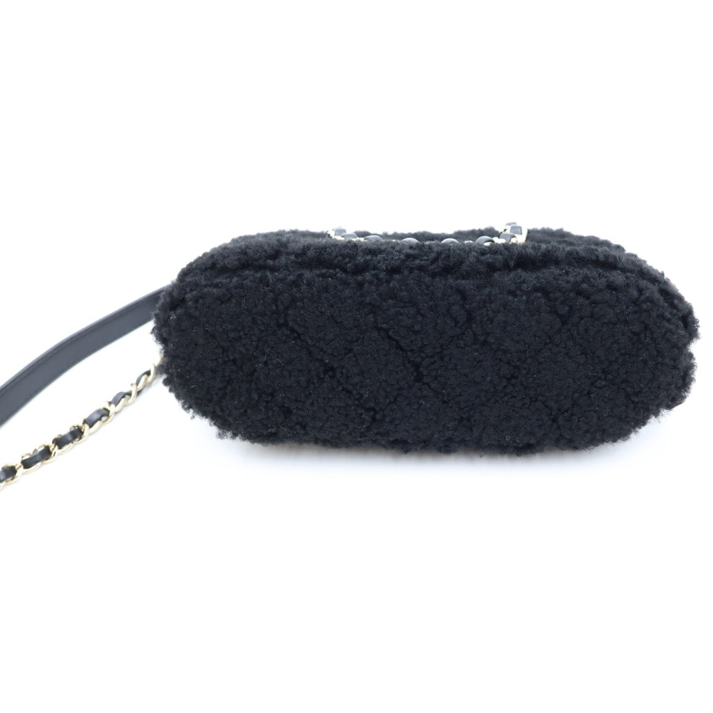 CHANEL(シャネル) ココマーク ボア 2WAYショルダーバッグ ハンドバッグ ブラック レザー ゴールド金具 レディース