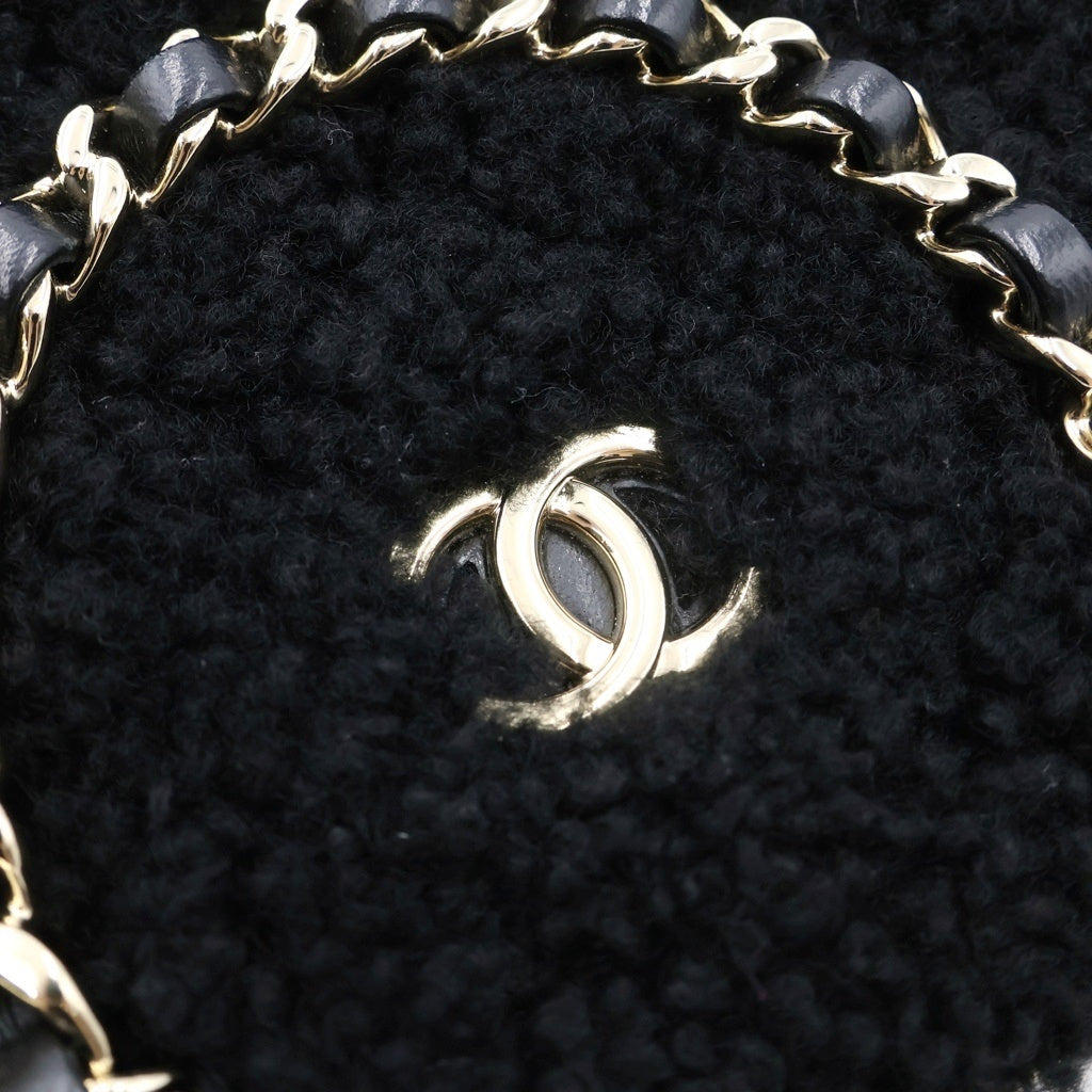 CHANEL(シャネル) ココマーク ボア 2WAYショルダーバッグ ハンドバッグ ブラック レザー ゴールド金具 レディース