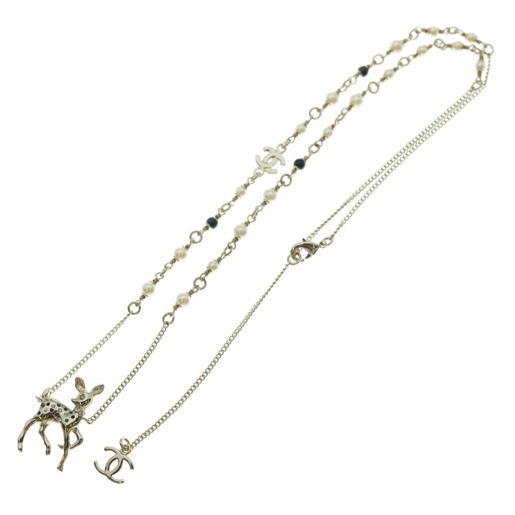 CHANEL(シャネル) バンビ パール ネックレス ストーン ペンダント チェーン ゴールド GP レディース