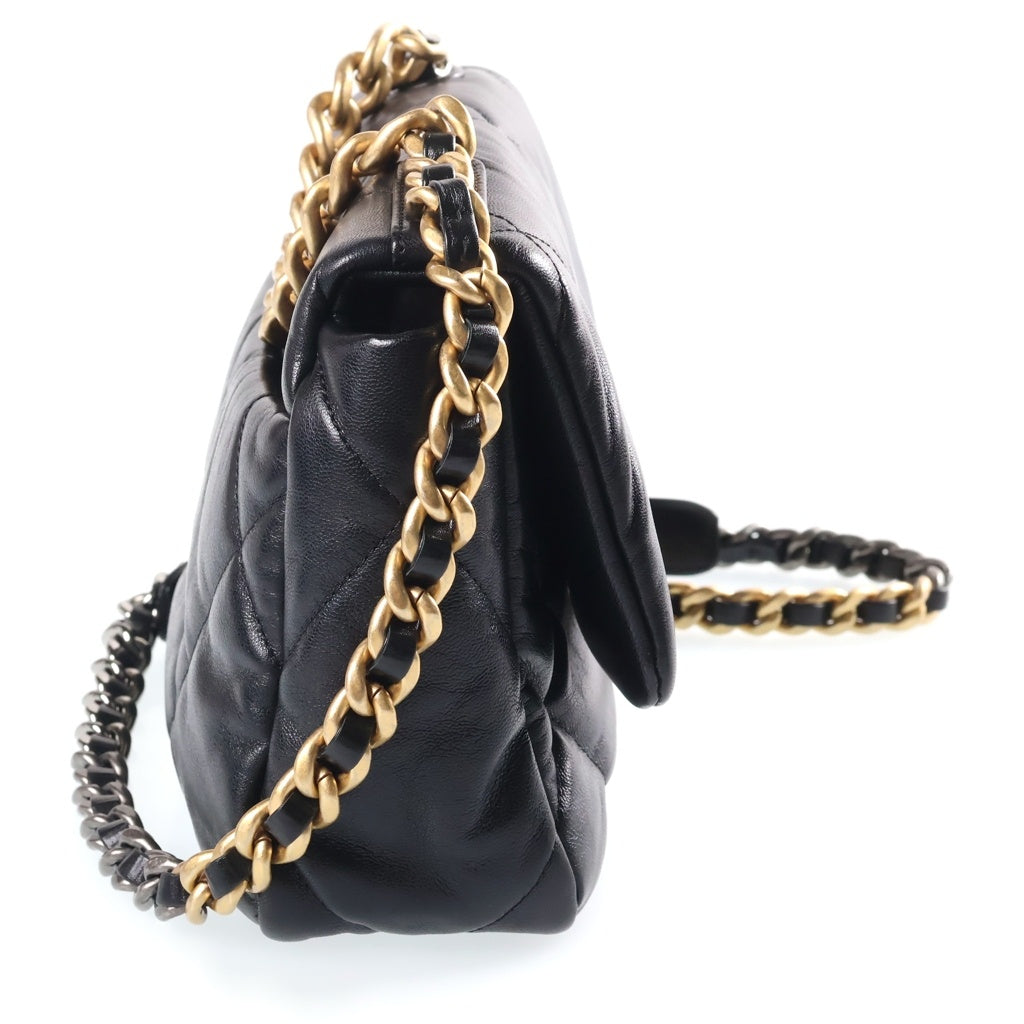 CHANEL(シャネル) シャネル19 チェーンショルダーバッグ ミディアム ブラック シャイニーカーフスキン AS1160 ゴールド×シルバー金具 レディース