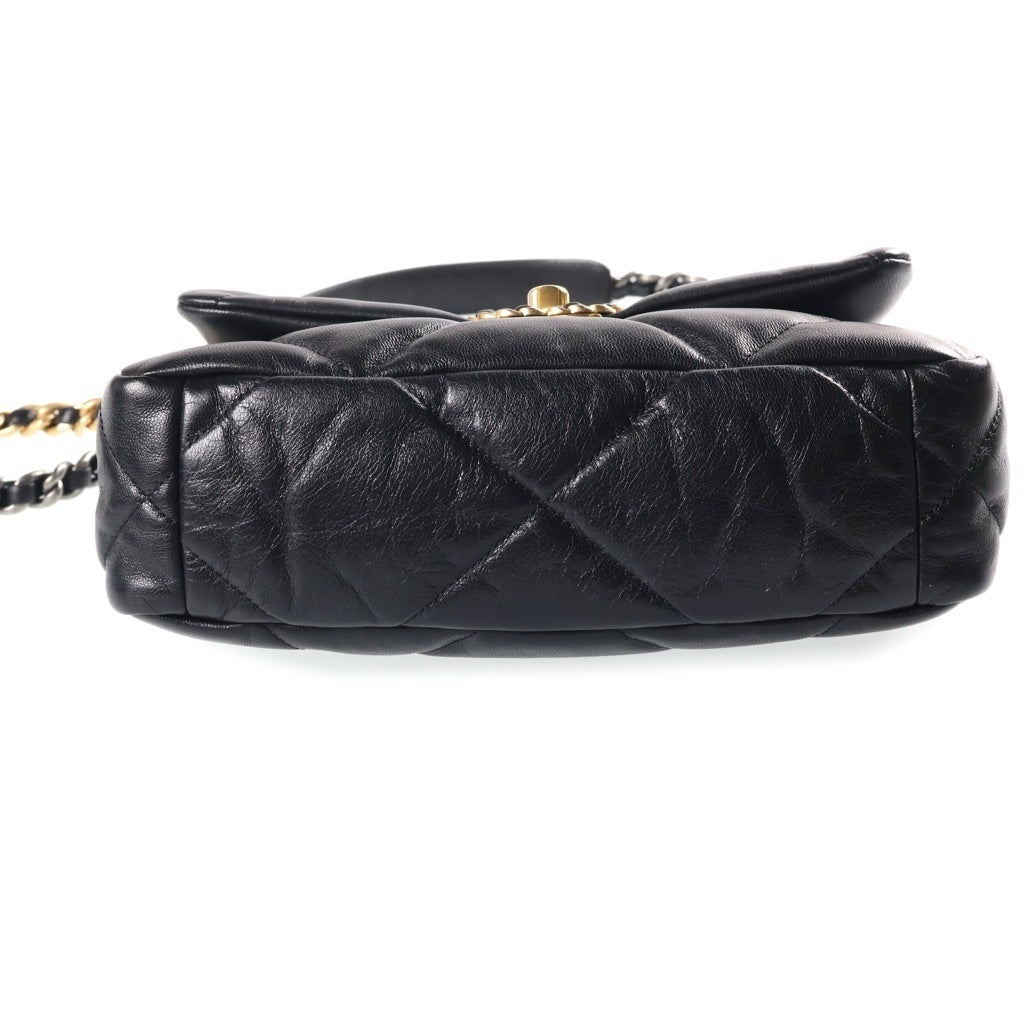 CHANEL(シャネル) シャネル19 チェーンショルダーバッグ ミディアム ブラック シャイニーカーフスキン AS1160 ゴールド×シルバー金具 レディース
