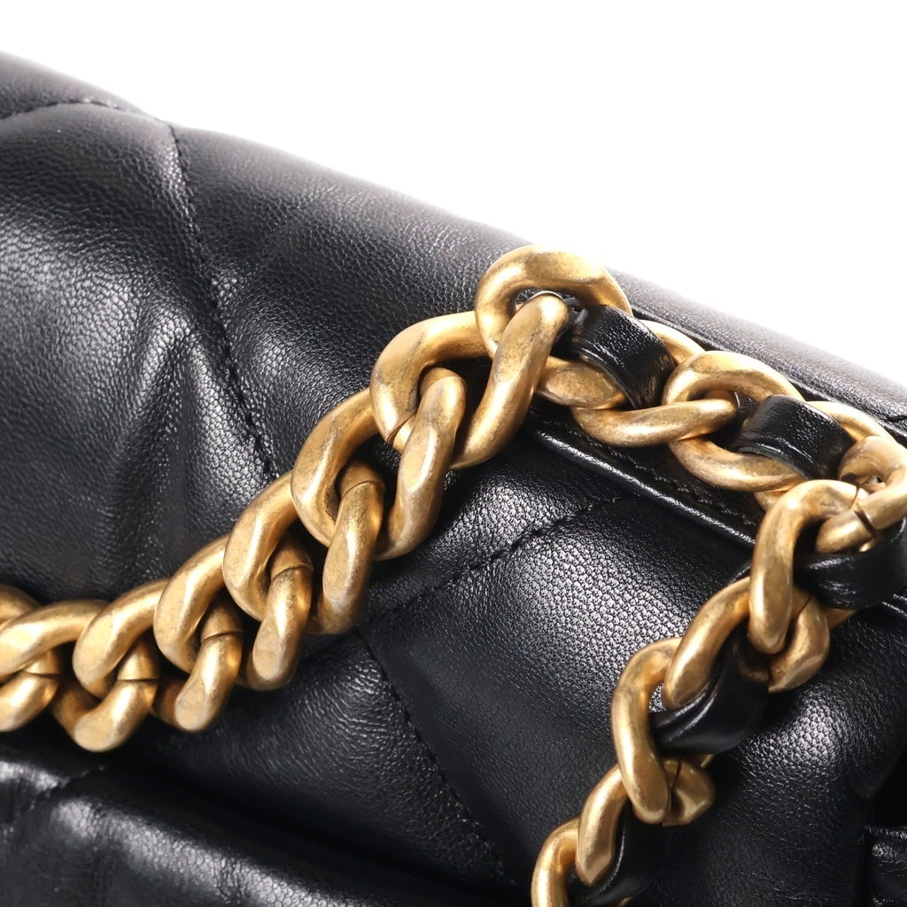 CHANEL(シャネル) シャネル19 チェーンショルダーバッグ ミディアム ブラック シャイニーカーフスキン AS1160 ゴールド×シルバー金具 レディース
