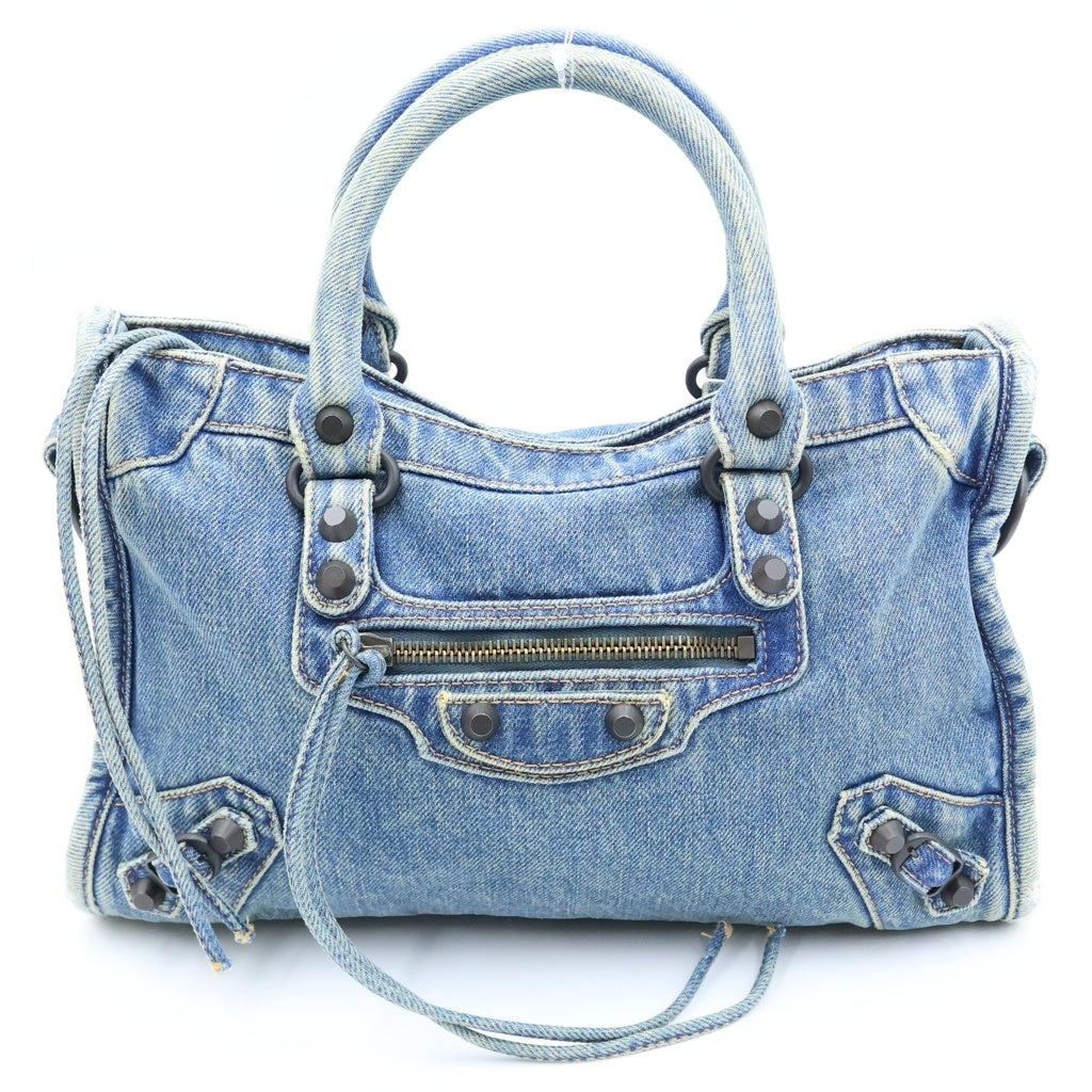 BALENCIAGA(バレンシアガ) ル シティ スモール 2WAYバッグ ハンドバッグ ショルダーバッグ インディゴブルー デニム 811442 ゴールド金具 レディース