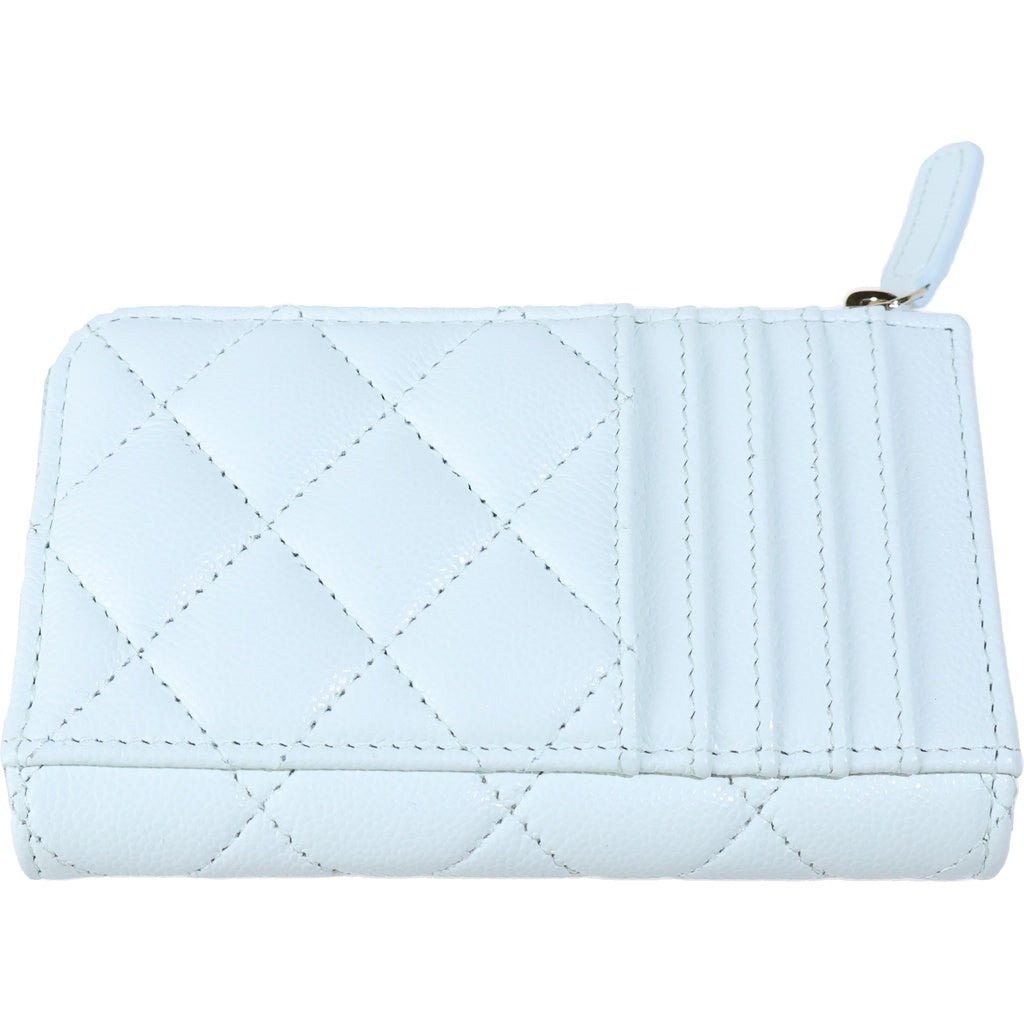 CHANEL(シャネル) マトラッセ フラグメントケース ジップ カードケース パスケース コインケース シルバー金具 キャビアスキン ペールブルー レディース