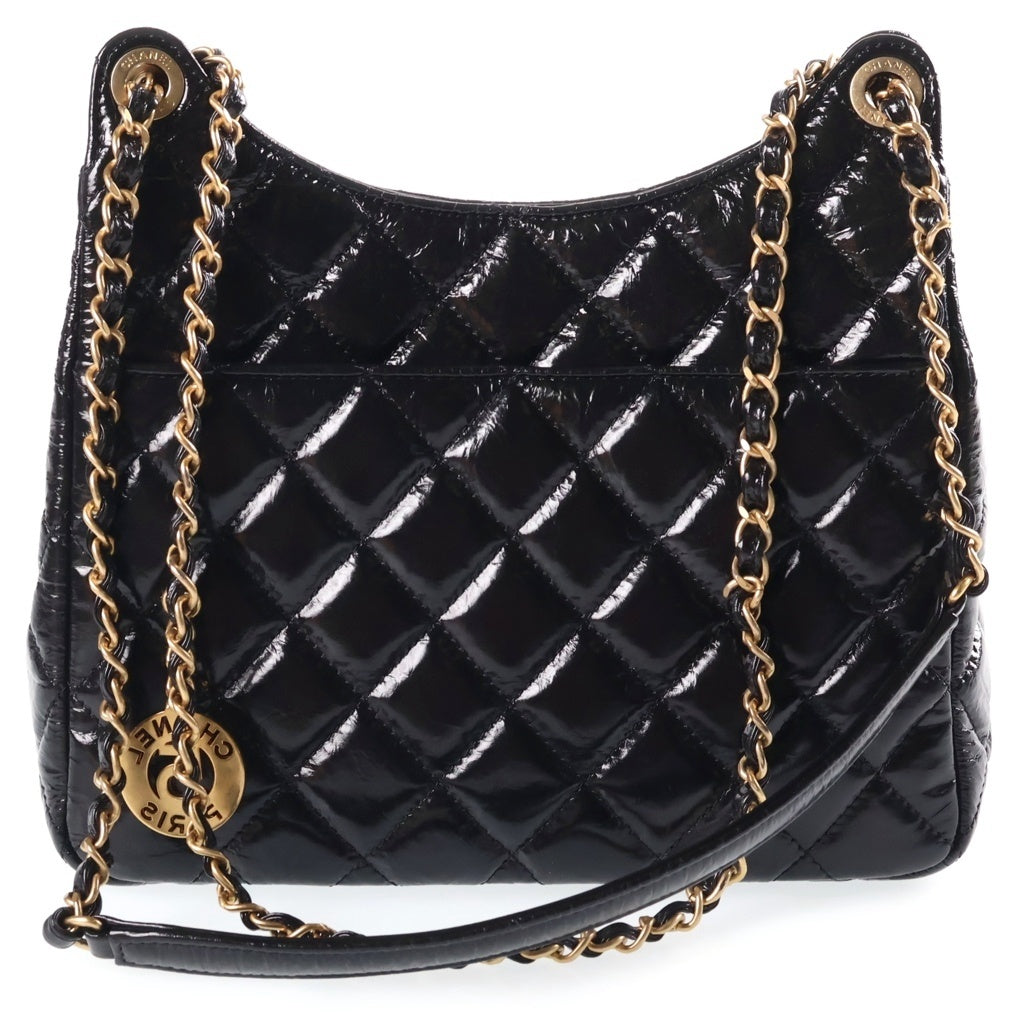 CHANEL(シャネル) ホーボー マトラッセ チェーンショルダーバッグ ブラック シャイニーカーフスキン AS3690 ゴールド金具 レディース