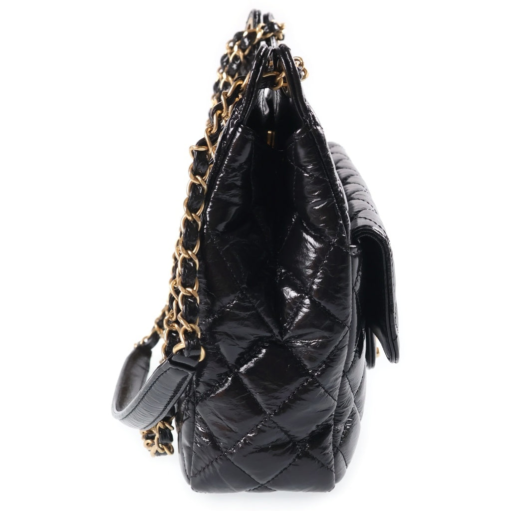 CHANEL(シャネル) ホーボー マトラッセ チェーンショルダーバッグ ブラック シャイニーカーフスキン AS3690 ゴールド金具 レディース