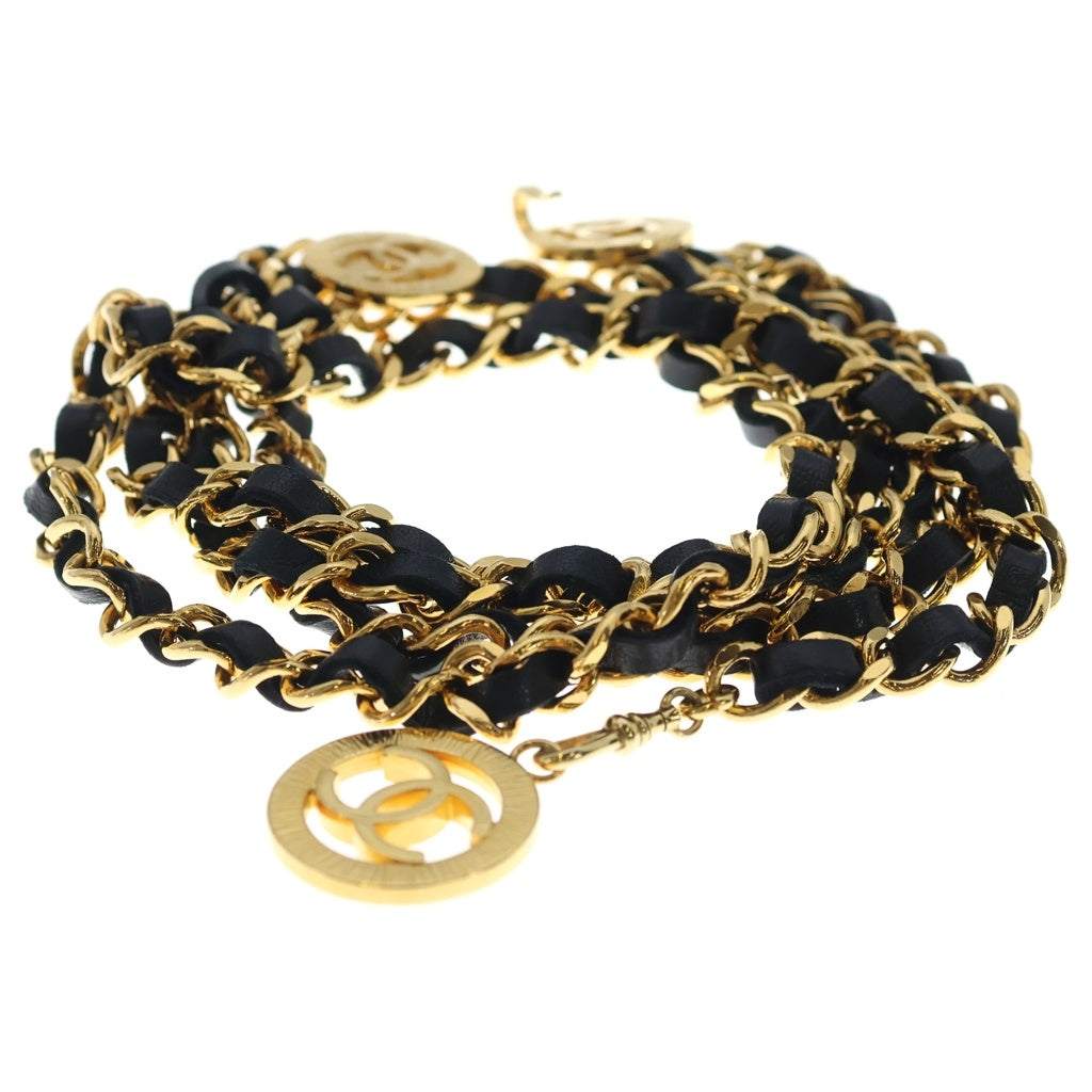 CHANEL(シャネル) ココマーク 3連 チェーンベルト コイン レザー ブラック/ゴールド レディース