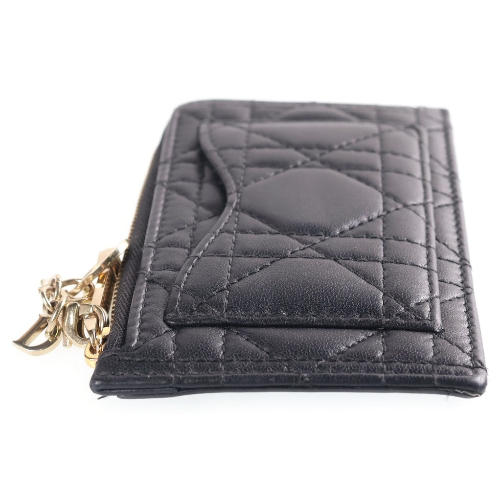 Christian Dior(クリスチャンディオール) カナージュ カードケース ゴールド金具 ラムスキン ブラック レディース