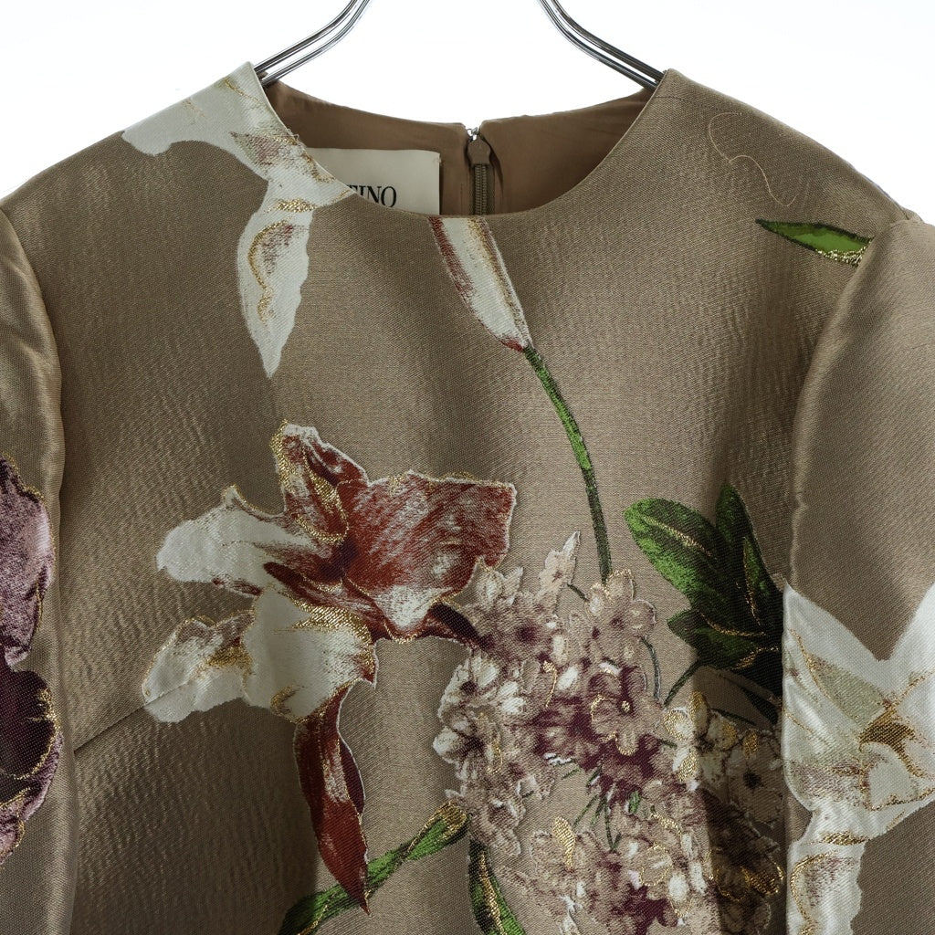VALENTINO(ヴァレンティノ) KIMONO 花柄刺繍 ジャガード ロングドレス ベージュ レディース