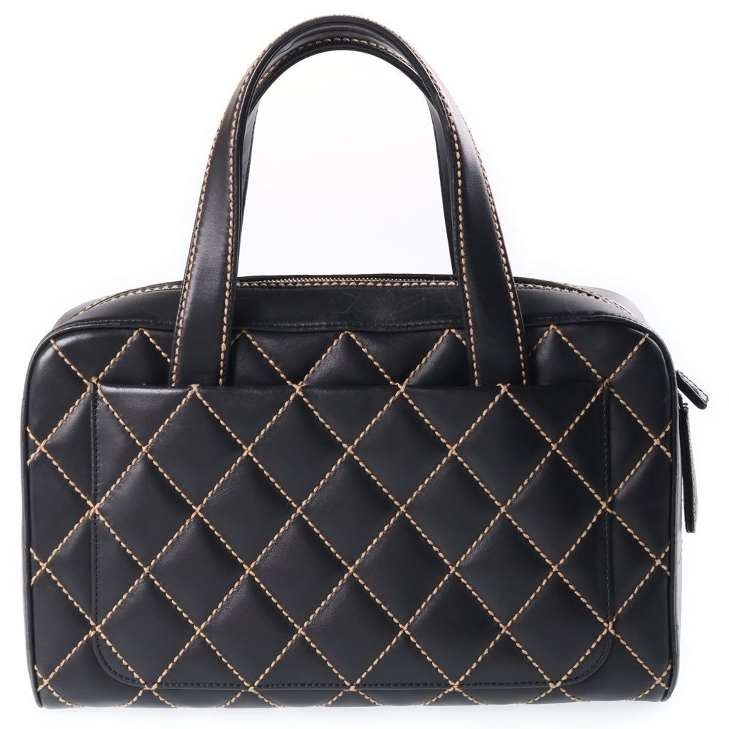 CHANEL(シャネル) ワイルドステッチ カーフスキン レザー ハンド ボストンバッグ ゴールド金具 ブラック 8番台 レディース