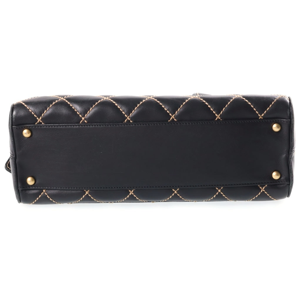 CHANEL(シャネル) ワイルドステッチ カーフスキン レザー ハンド ボストンバッグ ゴールド金具 ブラック 8番台 レディース