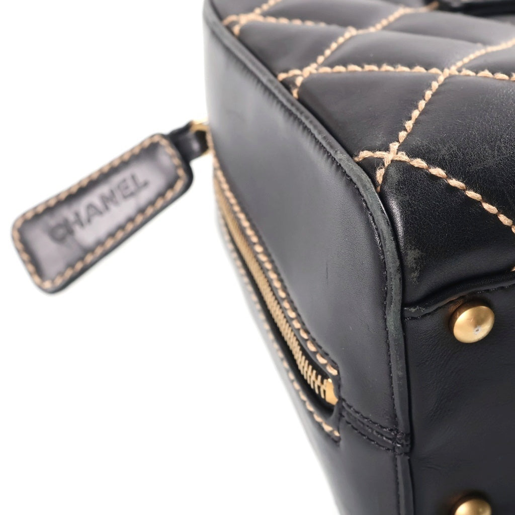 CHANEL(シャネル) ワイルドステッチ カーフスキン レザー ハンド ボストンバッグ ゴールド金具 ブラック 8番台 レディース