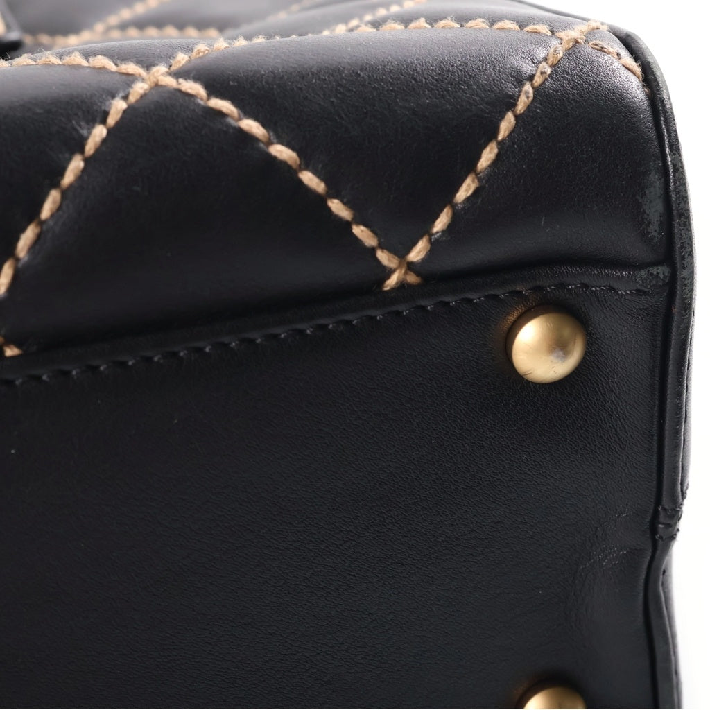 CHANEL(シャネル) ワイルドステッチ カーフスキン レザー ハンド ボストンバッグ ゴールド金具 ブラック 8番台 レディース