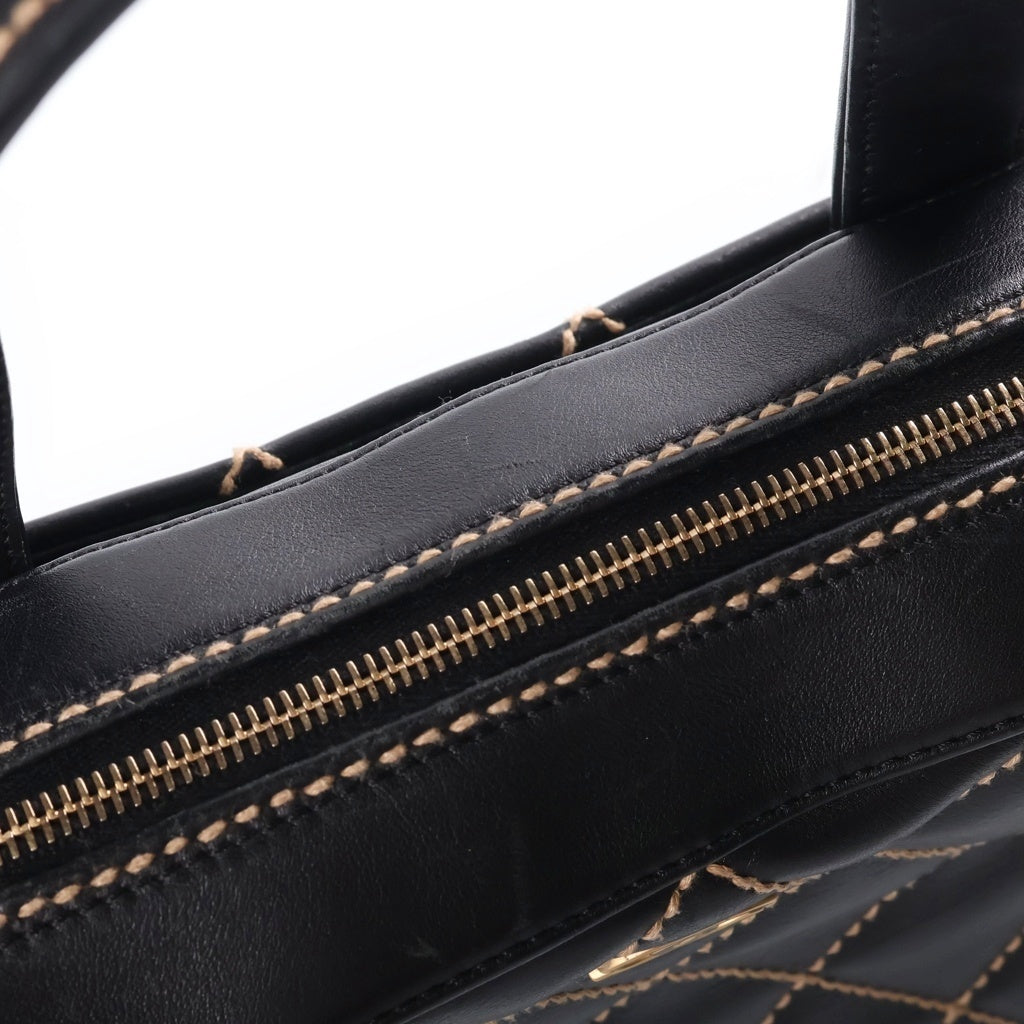 CHANEL(シャネル) ワイルドステッチ カーフスキン レザー ハンド ボストンバッグ ゴールド金具 ブラック 8番台 レディース