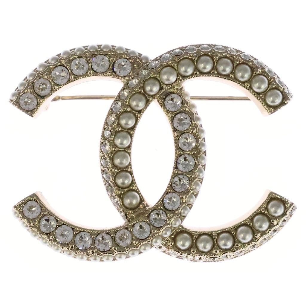 CHANEL(シャネル) ココマーク ラインストーン パール ピンバッジ ブローチ ゴールド L22B レディース