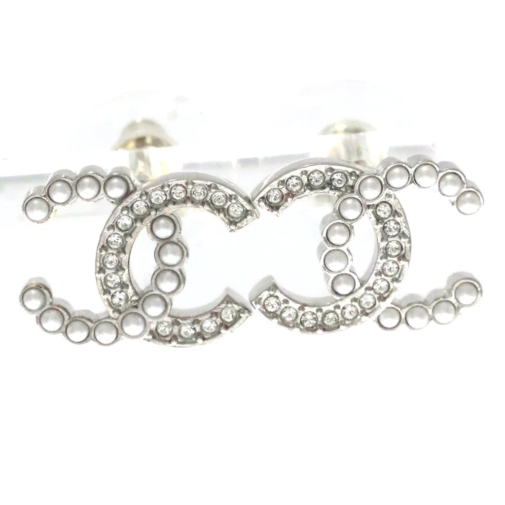CHANEL(シャネル) ココマーク ラインストーン×パール ピアス シルバー F26V レディース