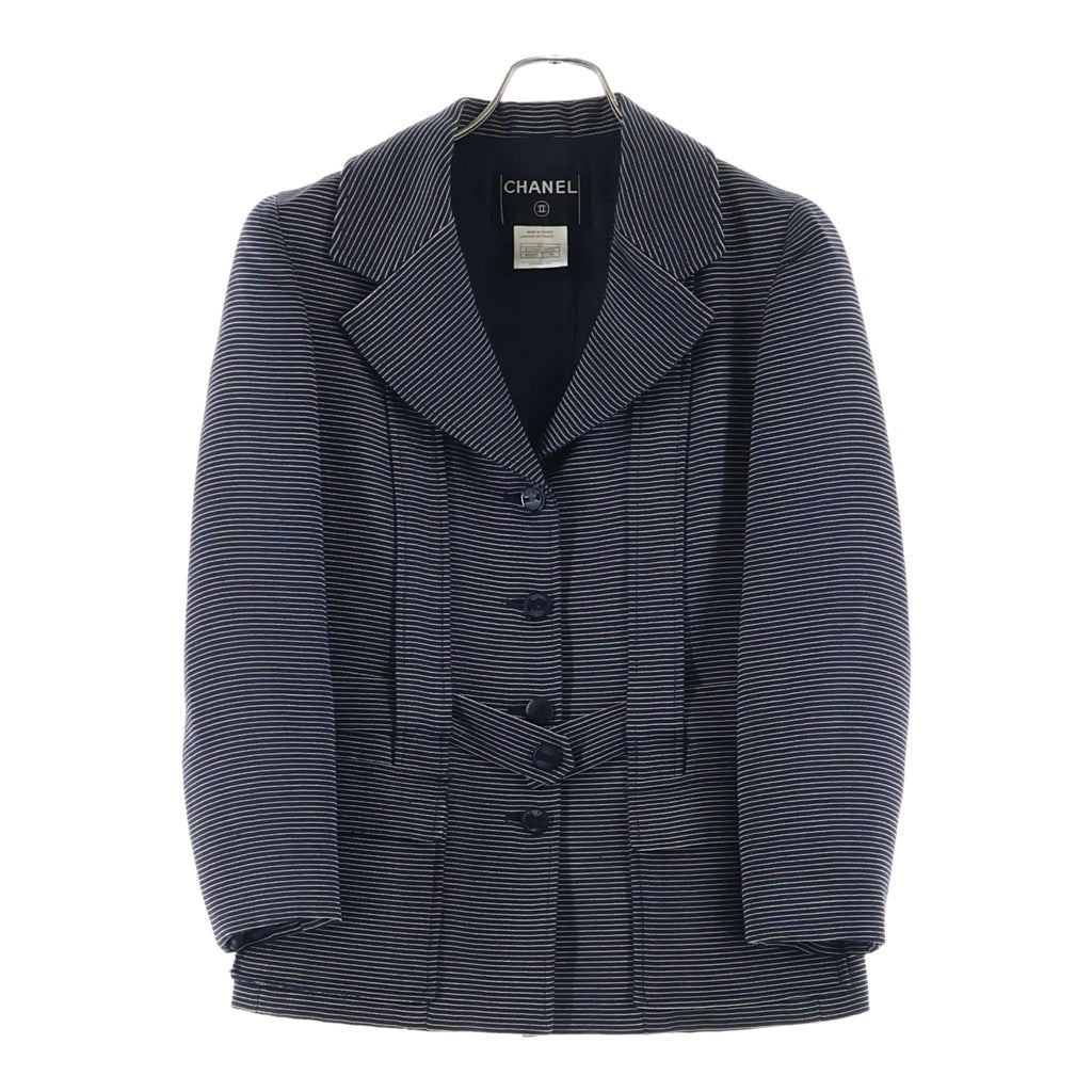 CHANEL(シャネル) ジャケット ボーダー カメリア ウール シルク ネイビー P17308V09775 レディース