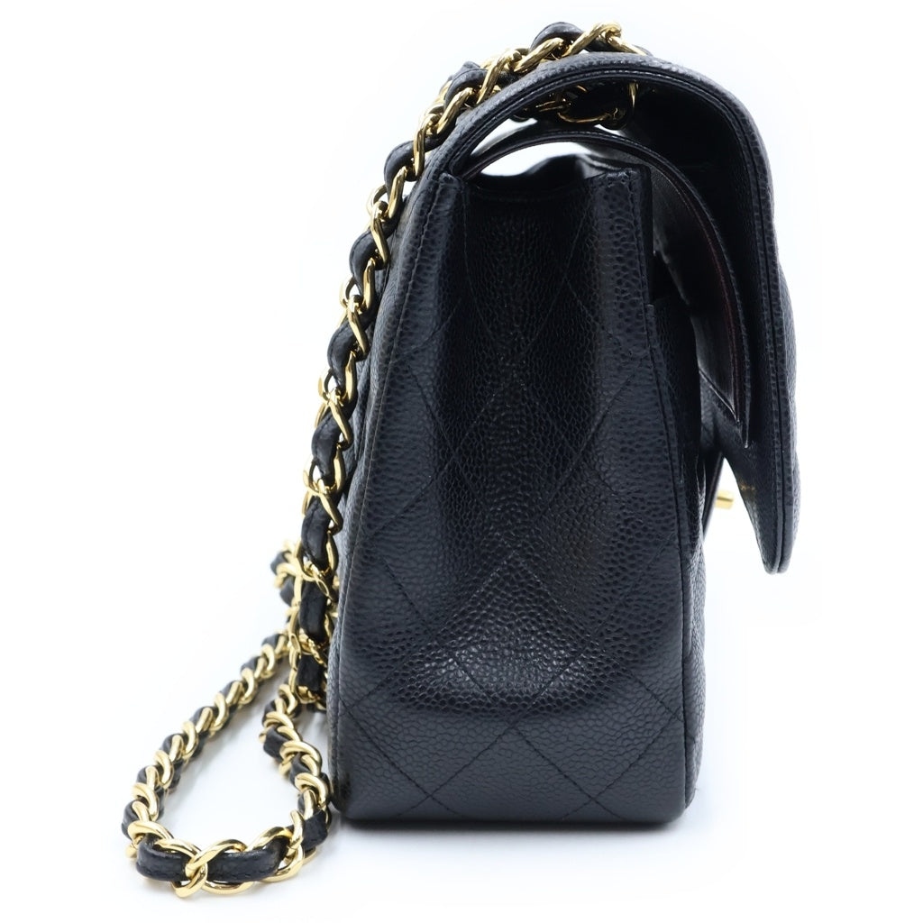 CHANEL(シャネル) マトラッセ30 WフラップWチェーンショルダーバッグ ブラック キャビアスキン ゴールド金具 シール、カード付 22番台 レディース