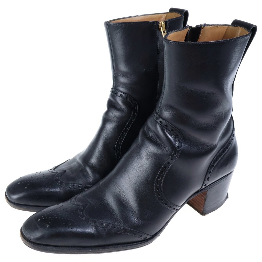 Yves Saint Laurent rive gauche(イヴサンローランリヴゴーシュ) メダリオン ジョニー レザーヒールブーツ ブラック