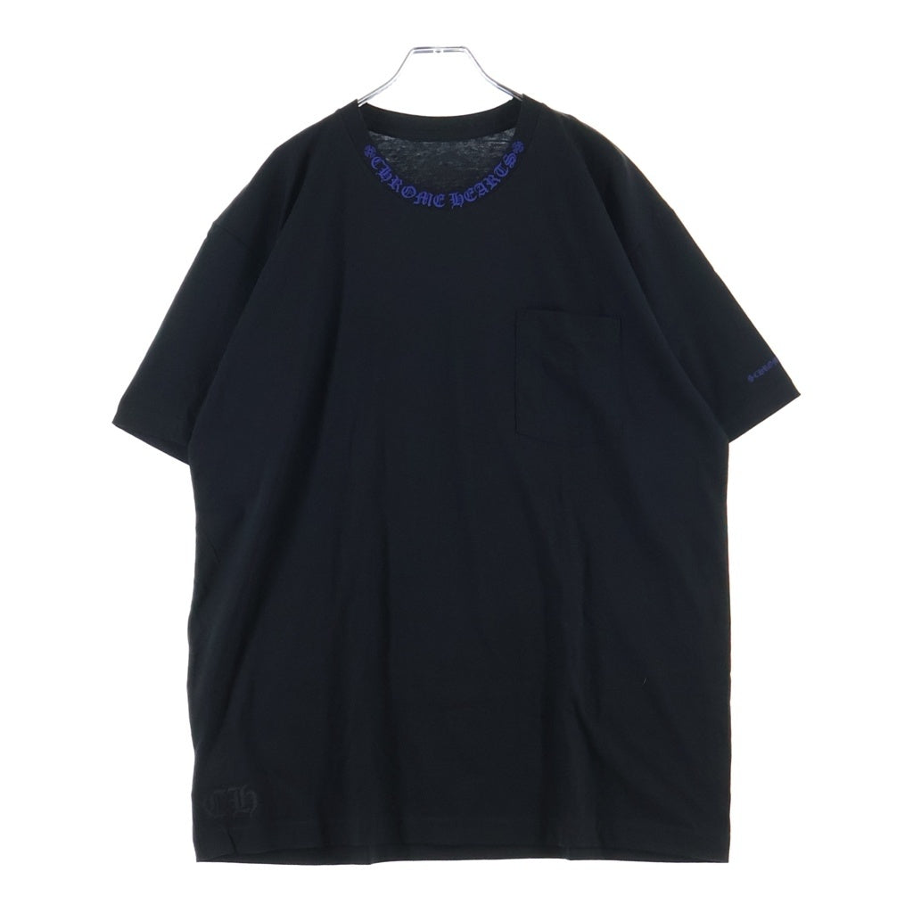 CHROME HEARTS(クロムハーツ) CH T-SHRT 1 オールドイングリッシュ ネックロゴプリントTシャツ ブラック×ブルー #XL