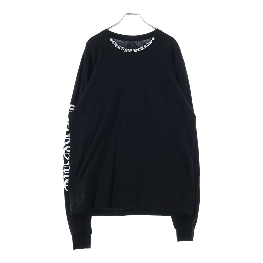 CHROME HEARTS(クロムハーツ) Neck Logo L/S Tee ネックロゴ ファックユー クルーネック長袖Tシャツカットソー ロングスリーブ ロンT ブラック