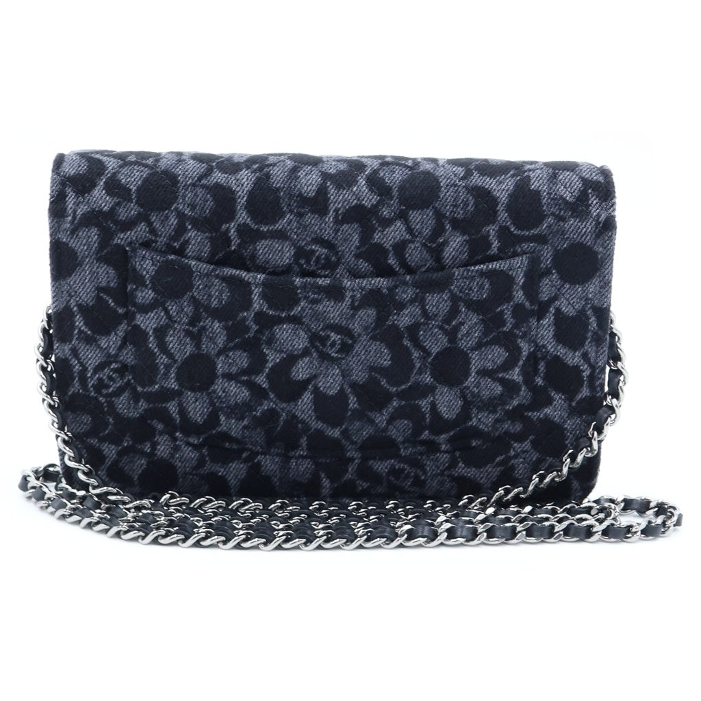 CHANEL(シャネル) チェーンウォレット フローラル柄 デニム ショルダーバッグ ポーチ ブラック AP0250 プレート レディース