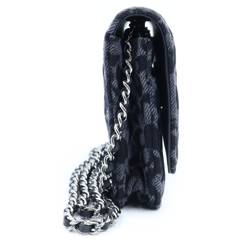 CHANEL(シャネル) チェーンウォレット フローラル柄 デニム ショルダーバッグ ポーチ ブラック AP0250 プレート レディース