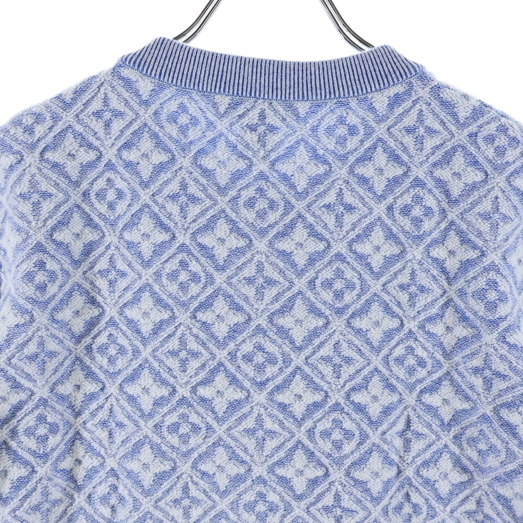 LOUIS VUITTON(ルイヴィトン) 26AW モノグラム タウアリング クルーネック 半袖 ニット カーディガン ライトブルー 1AK05Y RW262WW 775 FVKC30 レディース
