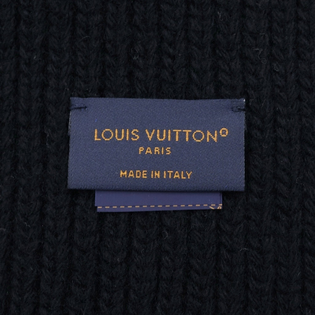 LOUIS VUITTON(ルイヴィトン) エシャルプ LV ヘッドライン ロゴ刺繍 リブ ウール マフラー ストール ブラック M77928 レディース